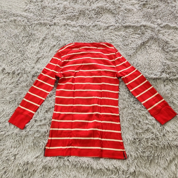 Ralph Lauren Jeans Co. Red and White Striped Three Quarter Sleeve Cotton Henley - Picture 3 of 7